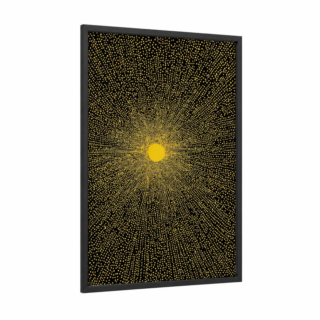 Radiant Supernova framed art print — black wood frame — gold and black palette
