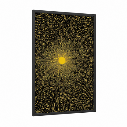Radiant Supernova framed art print — black wood frame — gold and black palette