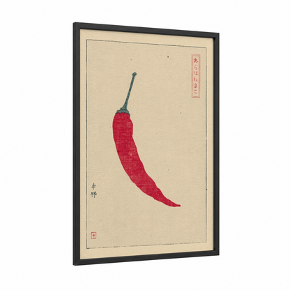 Red Chili Pepper framed fast food print — black wood frame — red and cream palette