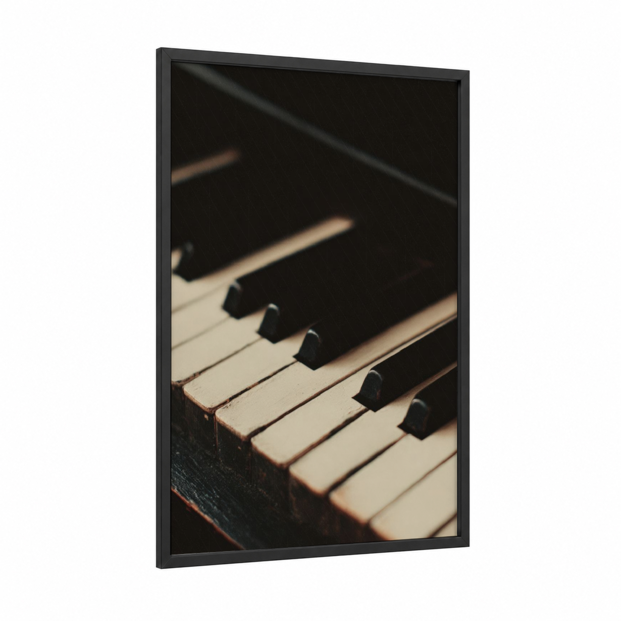 Vintage Piano Keys framed keyboard print — black wood frame — black and cream palette