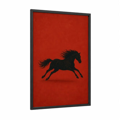 Black Horse Silhouette Red Wall Art framed art print — black wood frame — red and black and red palette