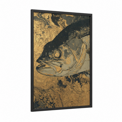 Golden Wahoo framed art print — black wood frame — gold and black palette