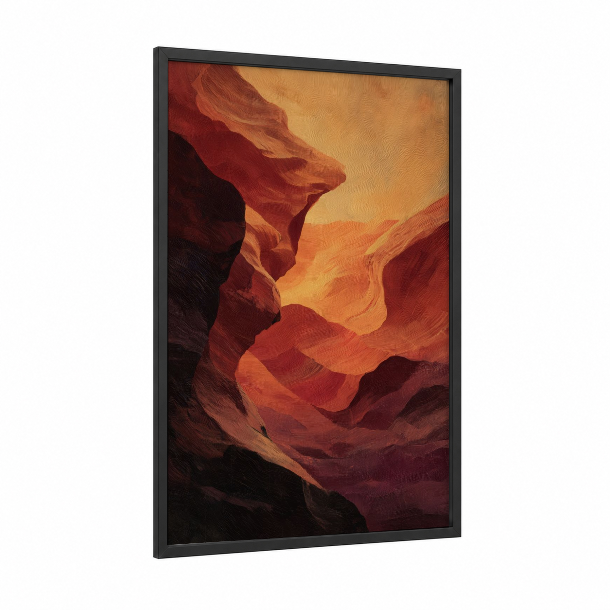 Crimson Canyon framed natural stones print — black wood frame — red and orange palette