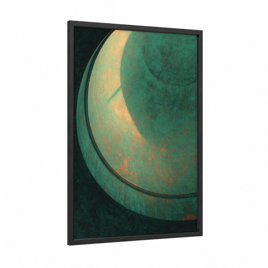 Emerald Dome framed art print — black wood frame — teal and gold palette