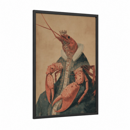 Aristocratic Lobster framed art print — black wood frame — cream palette