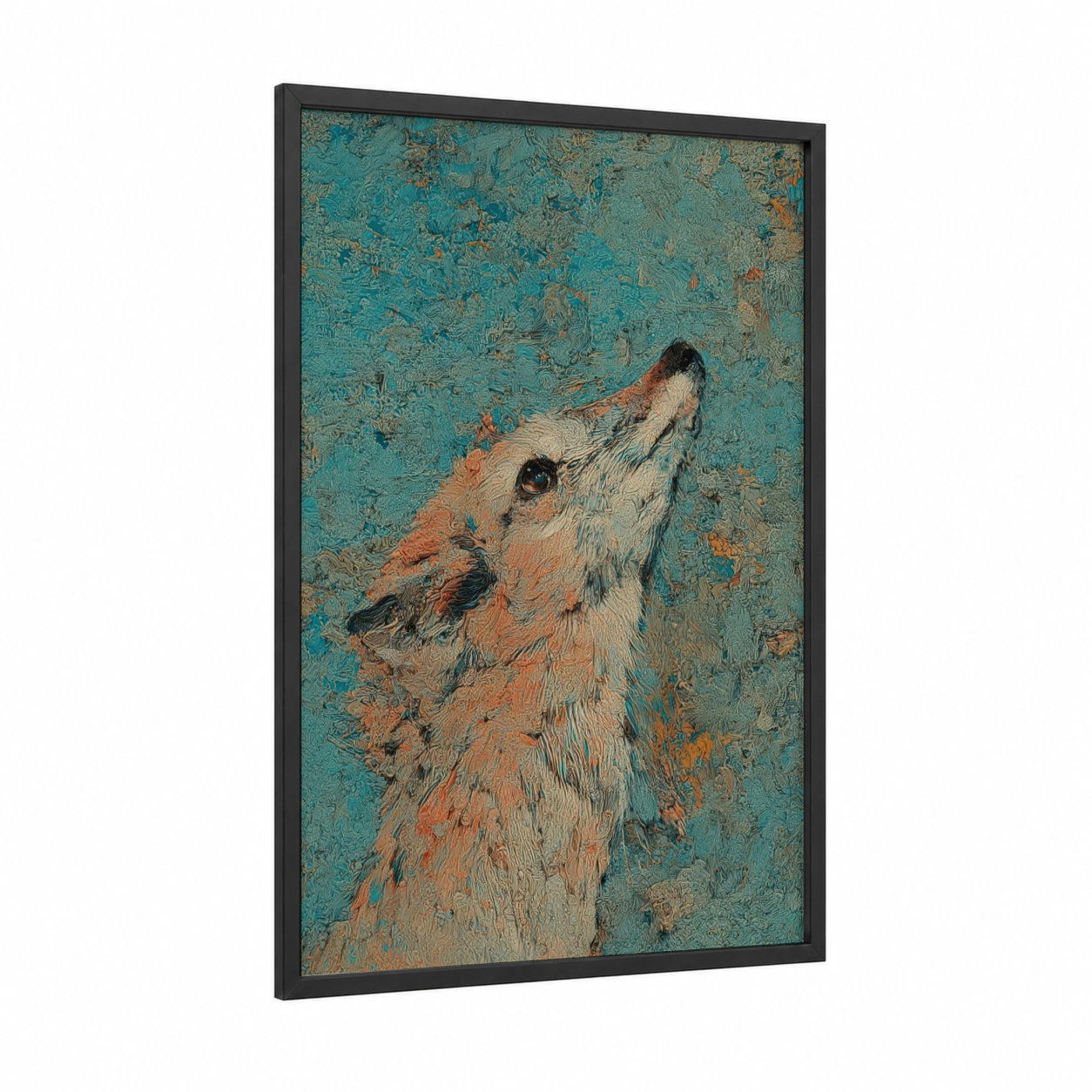 Rustic Pig Portrait framed art print — black wood frame — teal and russet palette