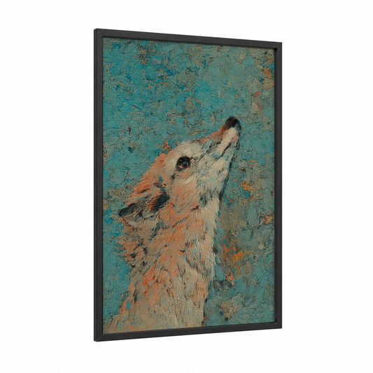 Rustic Pig Portrait framed art print — black wood frame — teal and russet palette
