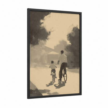 Vintage Cycling Bond framed father's day print — black wood frame — cream and dove gray palette