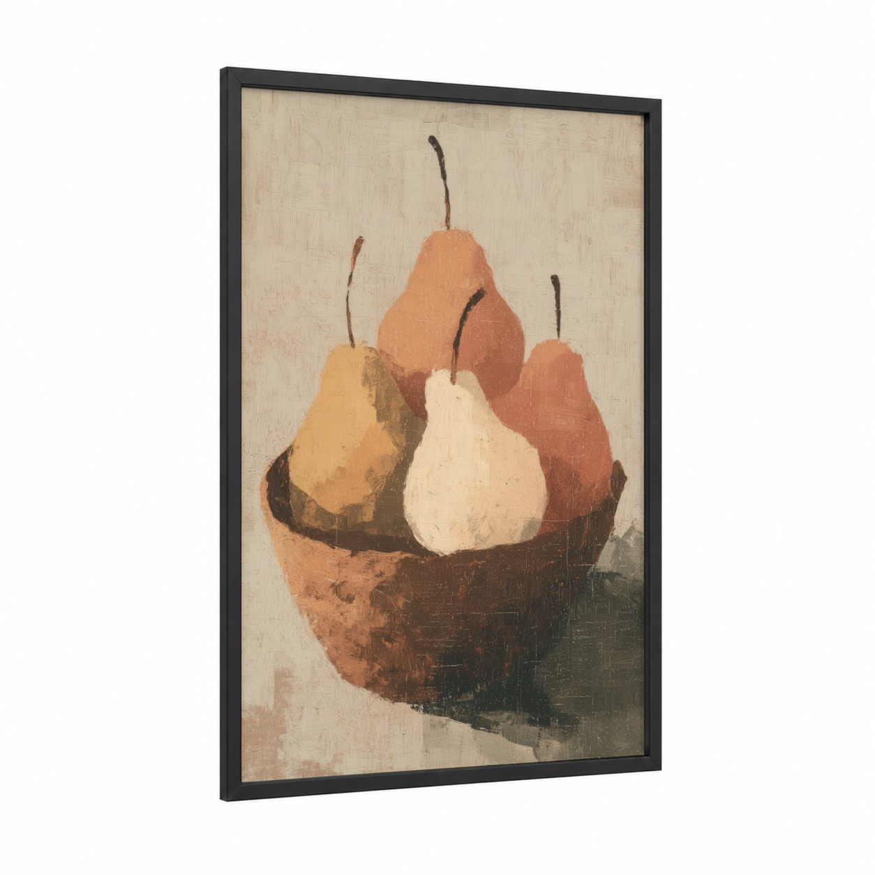 Harvest Pears framed fruit print — black wood frame — peach and cream palette