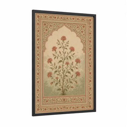 Persian Floral Botanical Wall Art framed flower print — black wood frame — beige and salmon pink palette