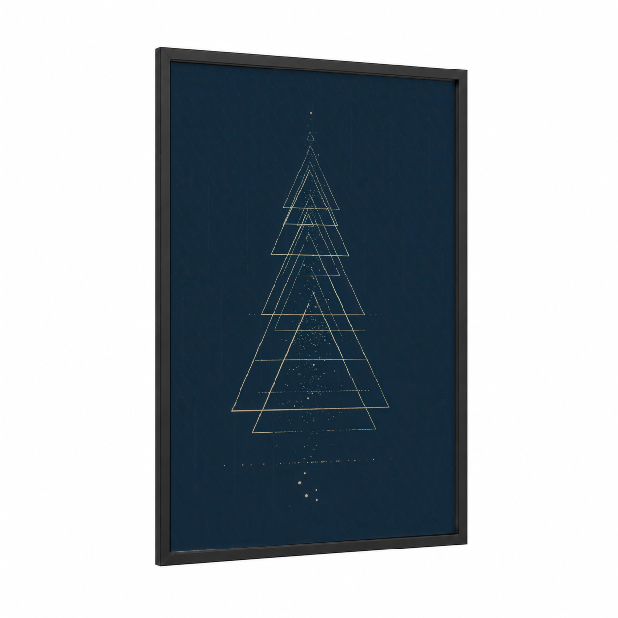 Celestial Christmas Tree framed art print — black wood frame — dark blue and gold and white palette