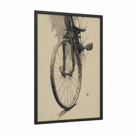 Vintage Unicycle framed art print — black wood frame — black and white and cream palette