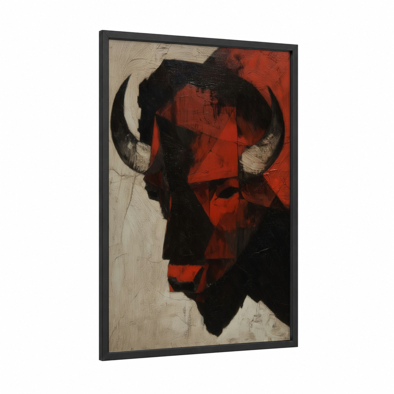 Crimson Bison framed art print — black wood frame — red and black palette
