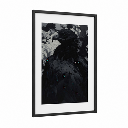 Mystic Eagle framed art print — black wood frame — black and teal palette