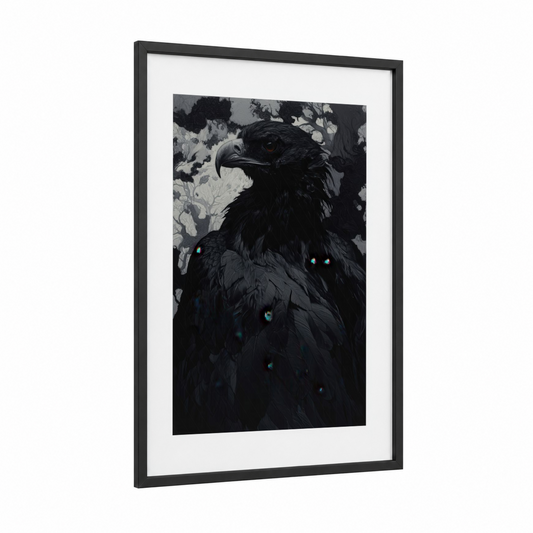 Mystic Eagle framed art print — black wood frame — black and teal palette