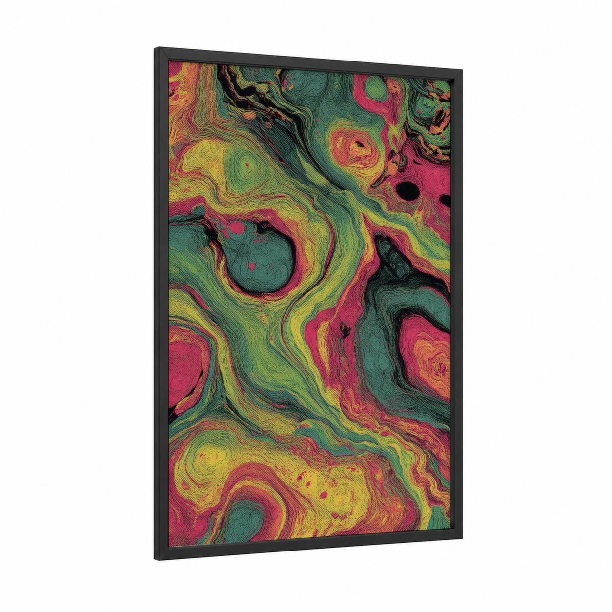 Cosmic Swirl Confection framed sweet print — black wood frame — magenta and true green palette