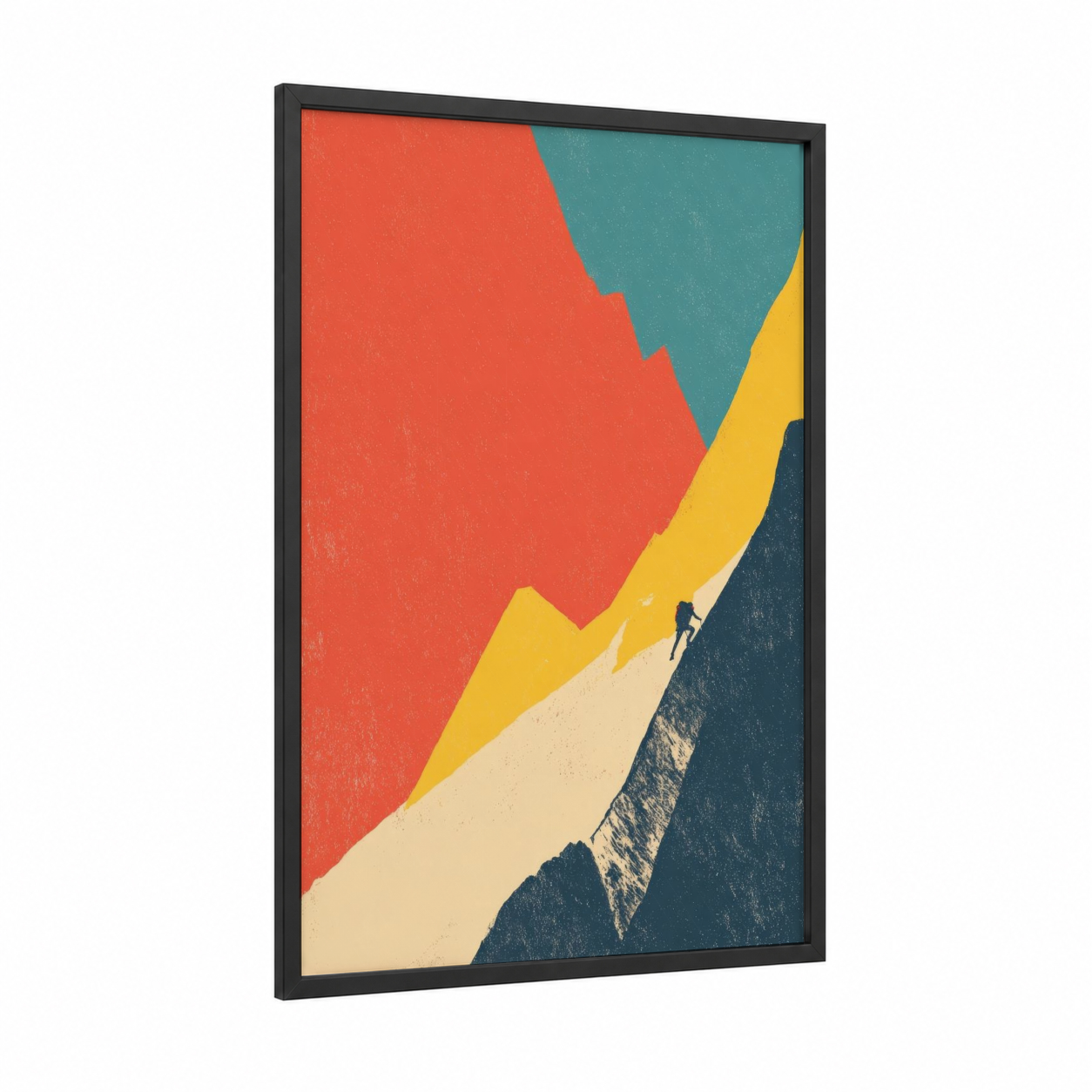 Alpine Ascent framed ice climbing print — black wood frame — red and gold palette