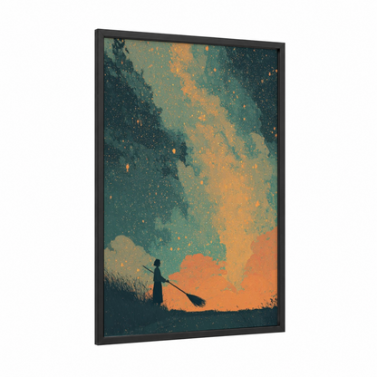 Cosmic Dreamer framed milky way print — black wood frame — teal and gold palette