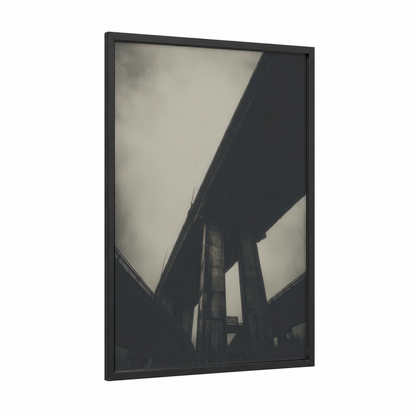 Overpass Structure framed road and highways print — black wood frame — black and white and gray palette
