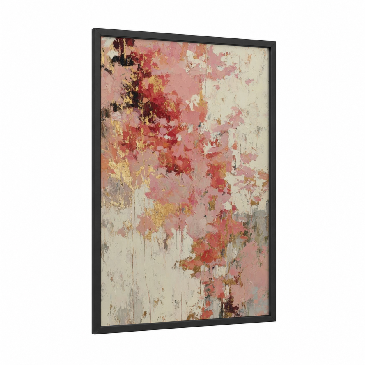 Rosé Wine Abstract framed rose wine print — black wood frame — salmon pink and gold palette