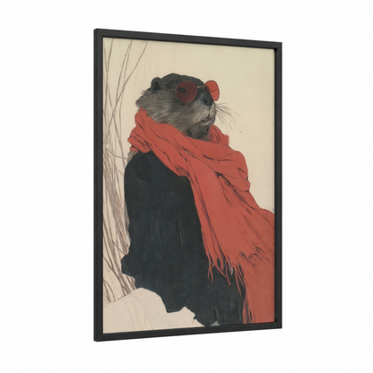 Dapper Beaver framed art print — black wood frame — red and black palette