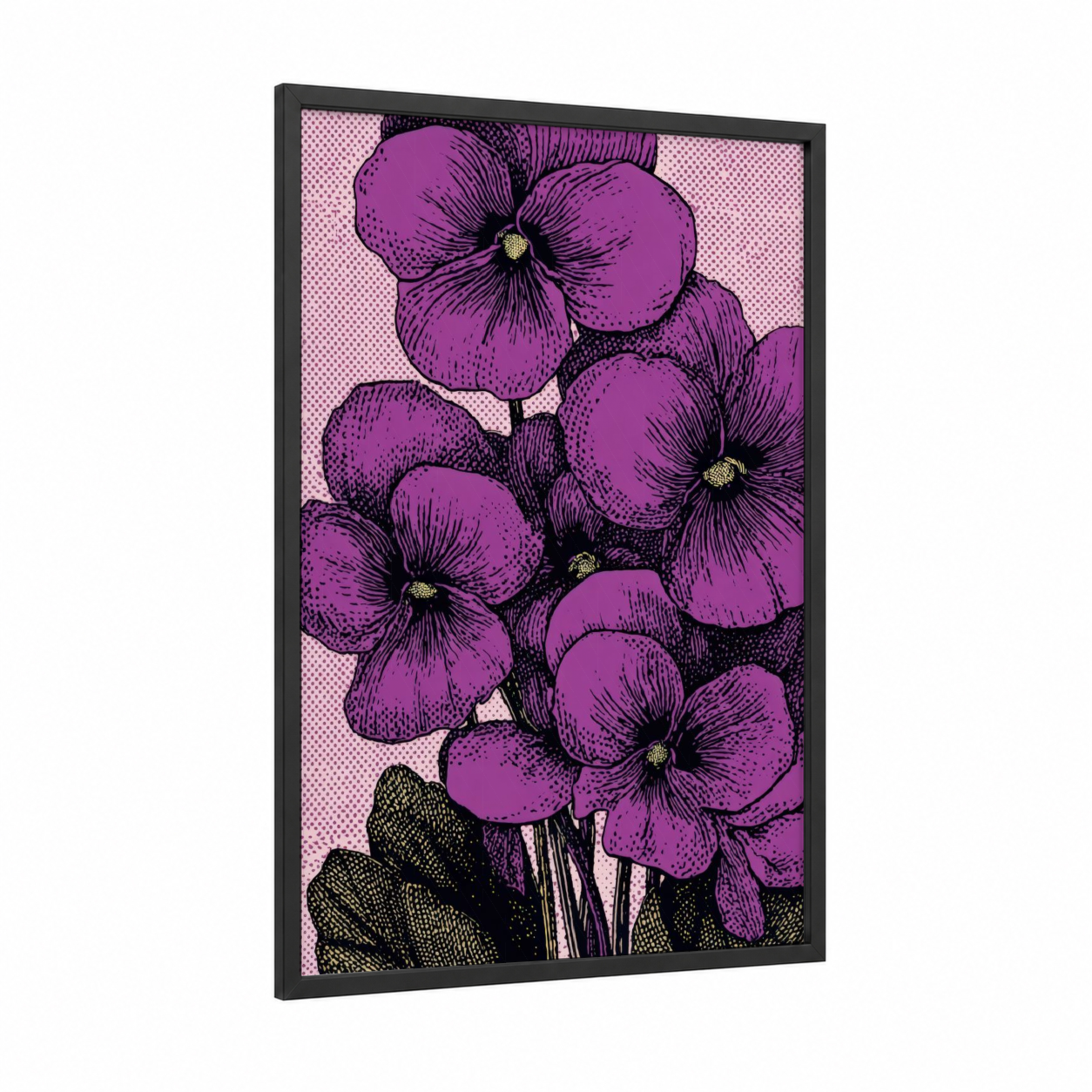 Magenta Violets framed art print — black wood frame — magenta and black and white palette