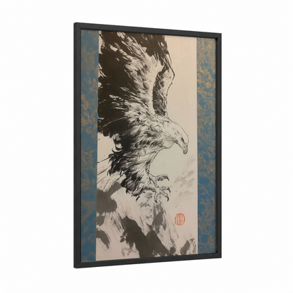 Majestic Eagle Profile framed art print — black wood frame — black and white palette