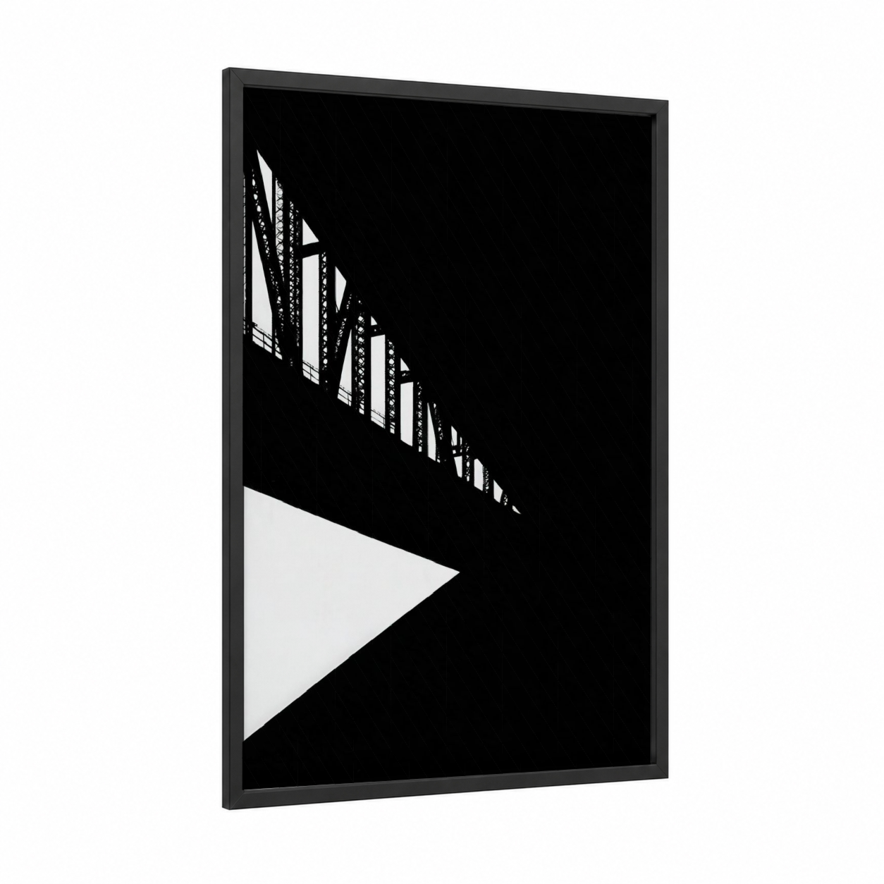 Geometric Bridge Study framed bridges print — black wood frame — black and white palette