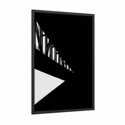 Geometric Bridge Study framed bridges print — black wood frame — black and white palette