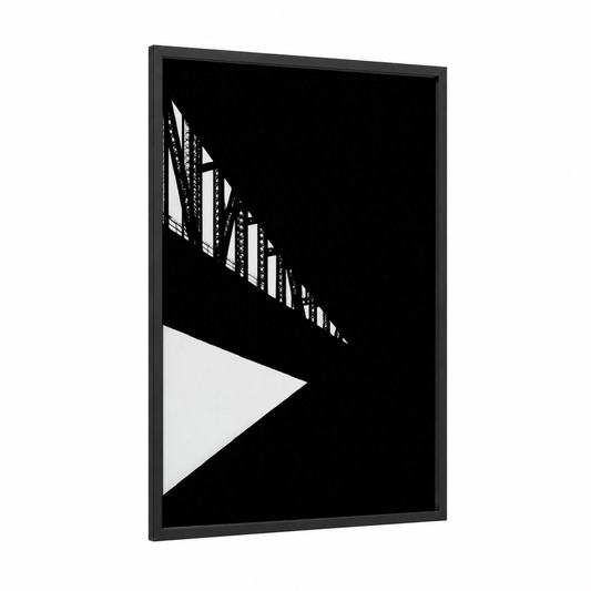 Geometric Bridge Study framed bridges print — black wood frame — black and white palette
