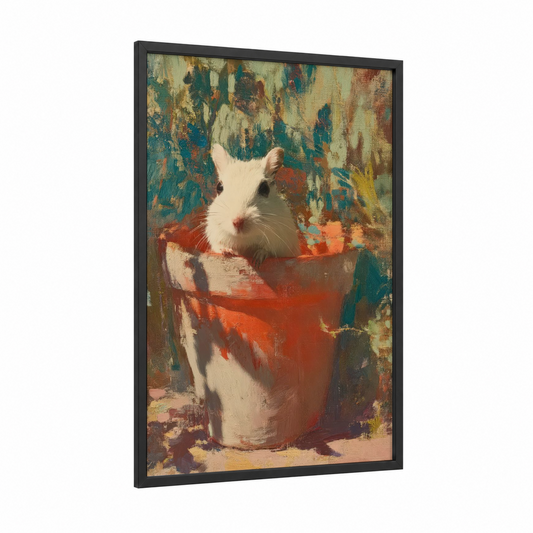 Potted Gerbil framed art print — black wood frame — teal palette