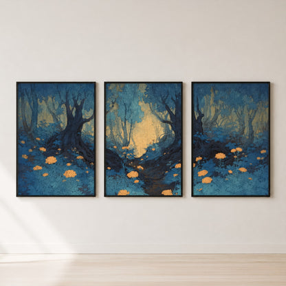 Enchanted Forest Sunrise Triptych Wall Art Set — set hero