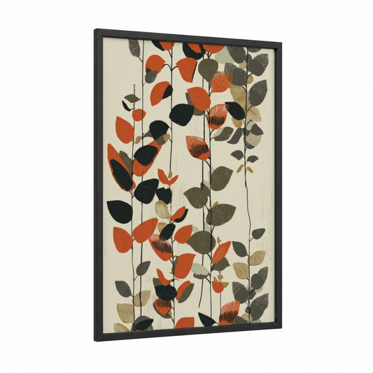 Autumn Wisteria framed art print — black wood frame — russet and black palette