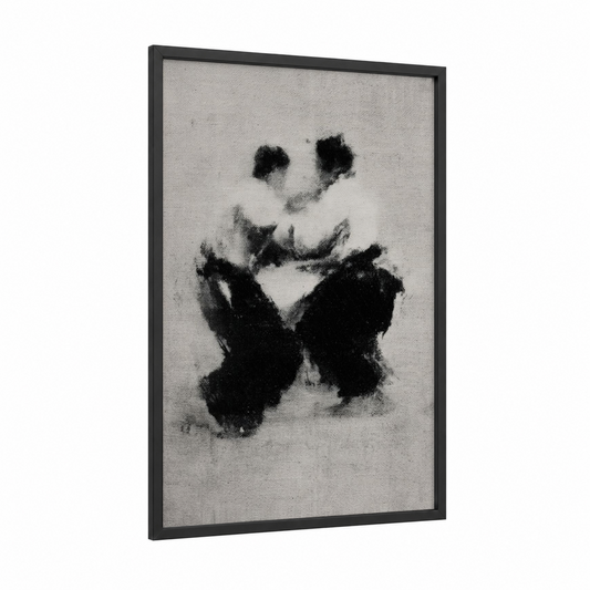 Grappling Intensity framed jiu jutsu print — black wood frame — black and white palette