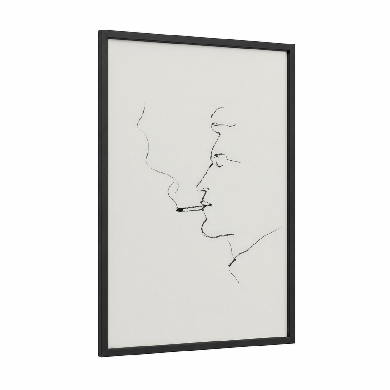 Contemplative Smoke framed art print — black wood frame — black and white palette