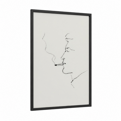 Contemplative Smoke framed art print — black wood frame — black and white palette