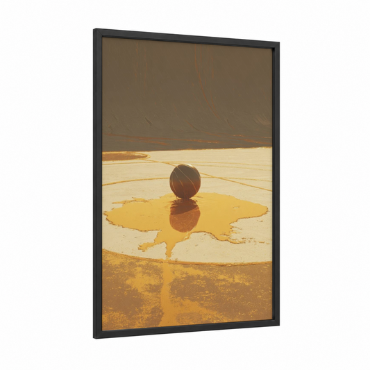 Desert Basketball Reflection framed art print — black wood frame — gold and brown palette