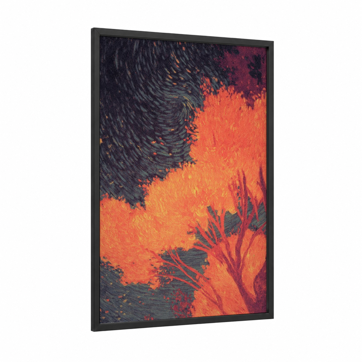 Divine Flames framed christian symbols print — black wood frame — black and red palette