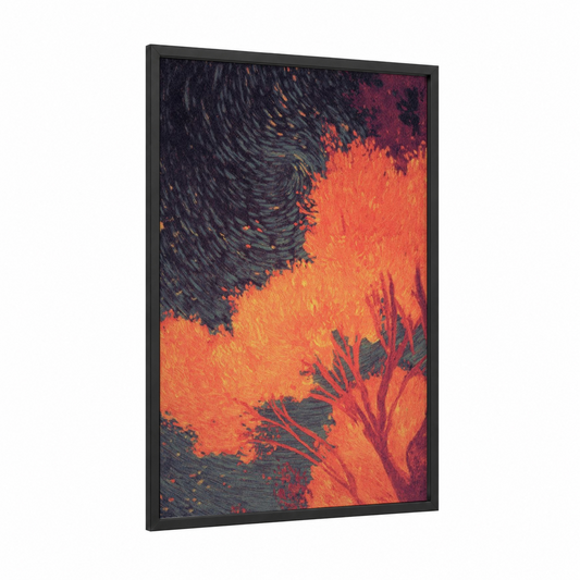 Divine Flames framed christian symbols print — black wood frame — black and red palette