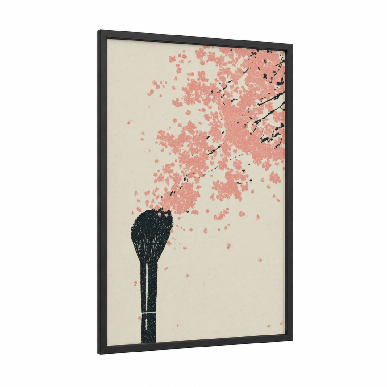 Blushed Artistry framed make up print — black wood frame — peach and cream palette