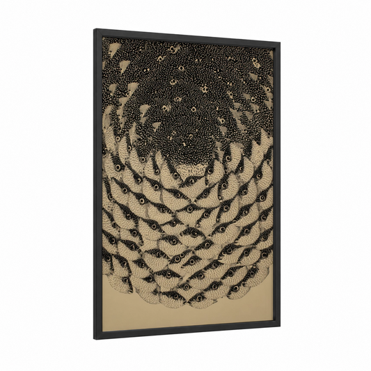 Spotted Puffer Fish framed art print — black wood frame — cream and black palette