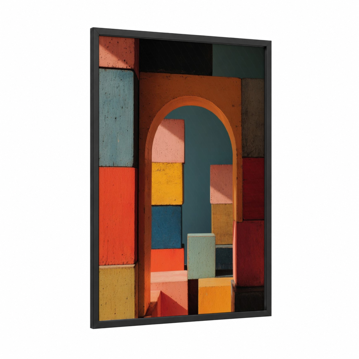 Colorful Arch framed art print — black wood frame — teal palette