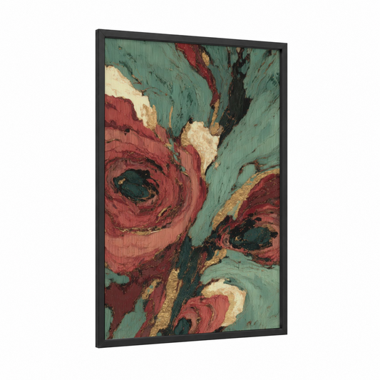 Vintage Arbutus framed arbutus tree print — black wood frame — teal and maroon palette