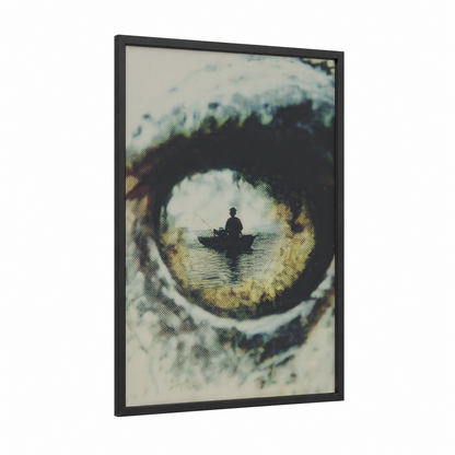 Tunnel Bass Fisher framed art print — black wood frame — gray and yellow and blue and gold palette