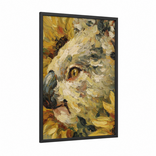 Golden Koala framed art print — black wood frame — yellow gold and black palette