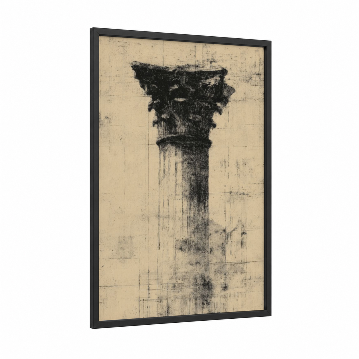 Classical Column Study framed columns print — black wood frame — cream and black palette