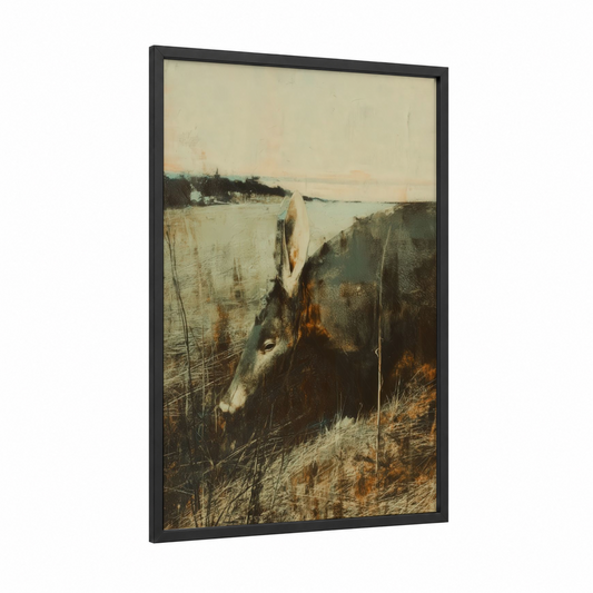 Rustic Aardvark framed art print — black wood frame — beige and russet palette