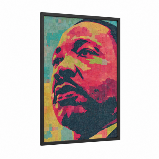 MLK Inspirational Portrait framed martin luther king jr day print — black wood frame — magenta and gold palette