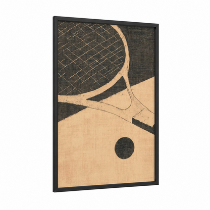 Vintage Racquetball framed art print — black wood frame — cream and black palette