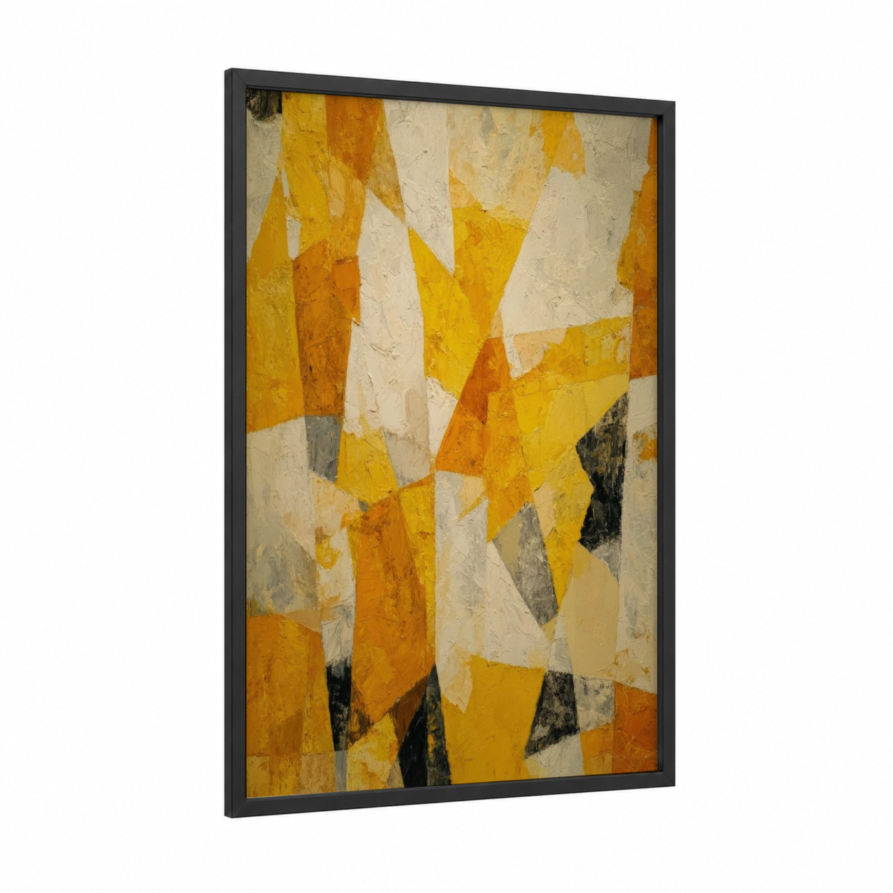 Golden Cheese Abstract framed art print — black wood frame — yellow gold and cream palette